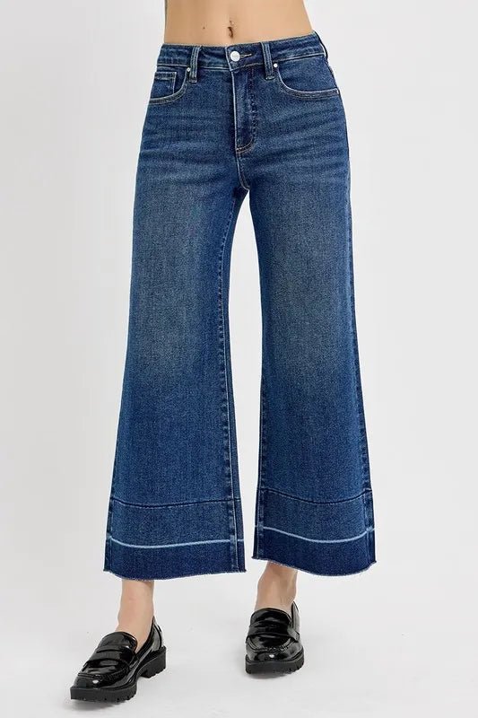 RISEN Full Size Tummy Control High Rise Crop Wide Hem Jeans Plus Size - AMVIM