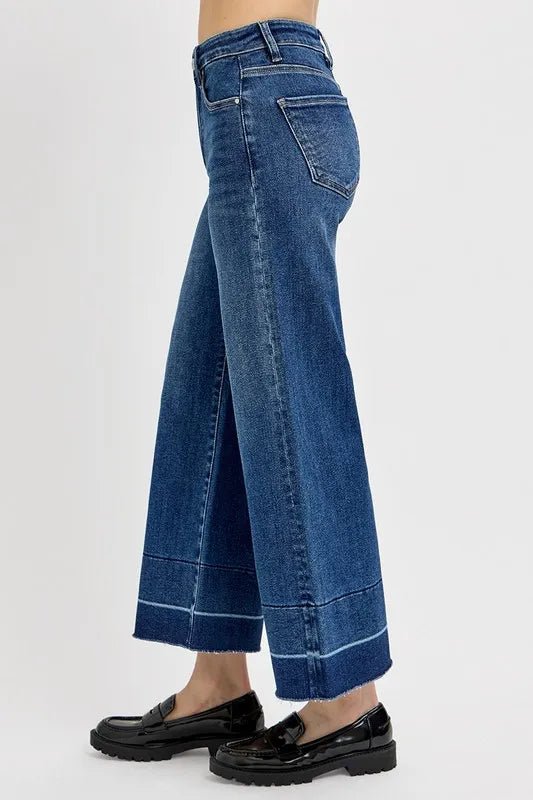 RISEN Full Size Tummy Control High Rise Crop Wide Hem Jeans Plus Size - AMVIM