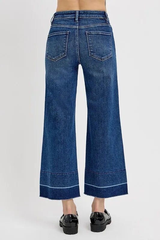 RISEN Full Size Tummy Control High Rise Crop Wide Hem Jeans Plus Size - AMVIM