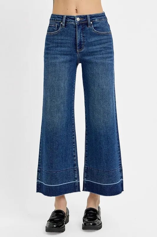 RISEN Full Size Tummy Control High Rise Crop Wide Hem Jeans Plus Size - AMVIM