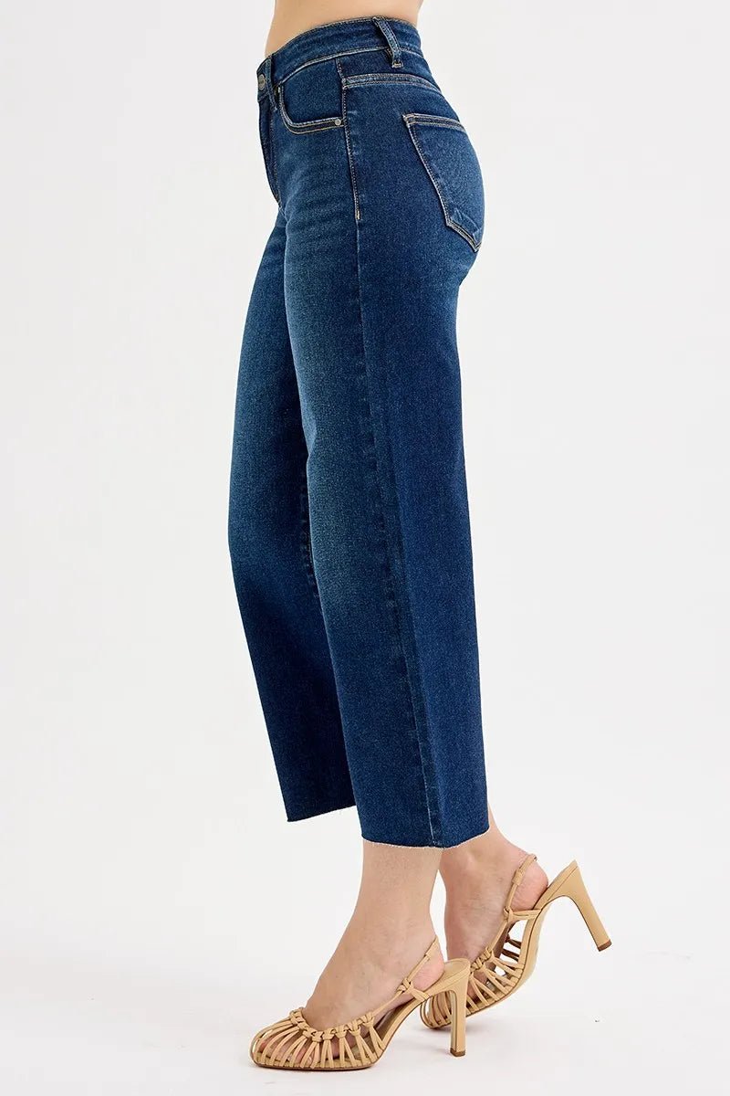 RISEN Full Size Tummy Control High Rise Crop Wide Jeans Plus Size - AMVIM