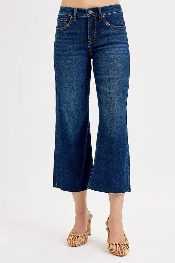 RISEN Full Size Tummy Control High Rise Crop Wide Jeans Plus Size - AMVIM