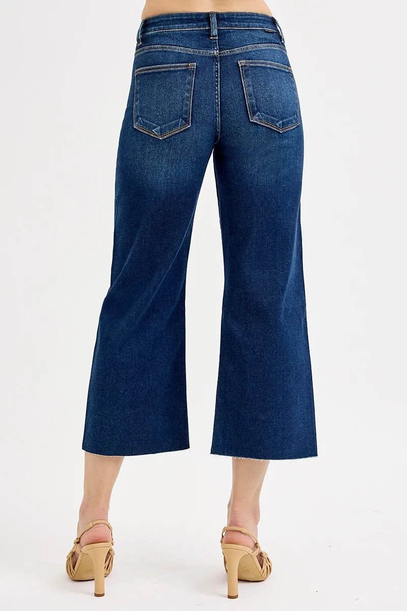 RISEN Full Size Tummy Control High Rise Crop Wide Jeans Plus Size - AMVIM