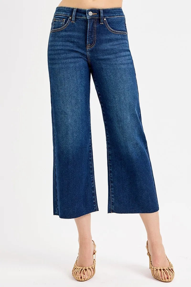 RISEN Full Size Tummy Control High Rise Crop Wide Jeans Plus Size - AMVIM