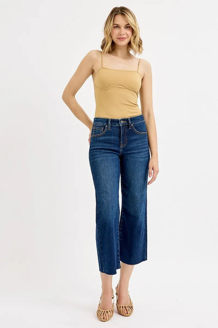 RISEN Full Size Tummy Control High Rise Crop Wide Jeans Plus Size - AMVIM