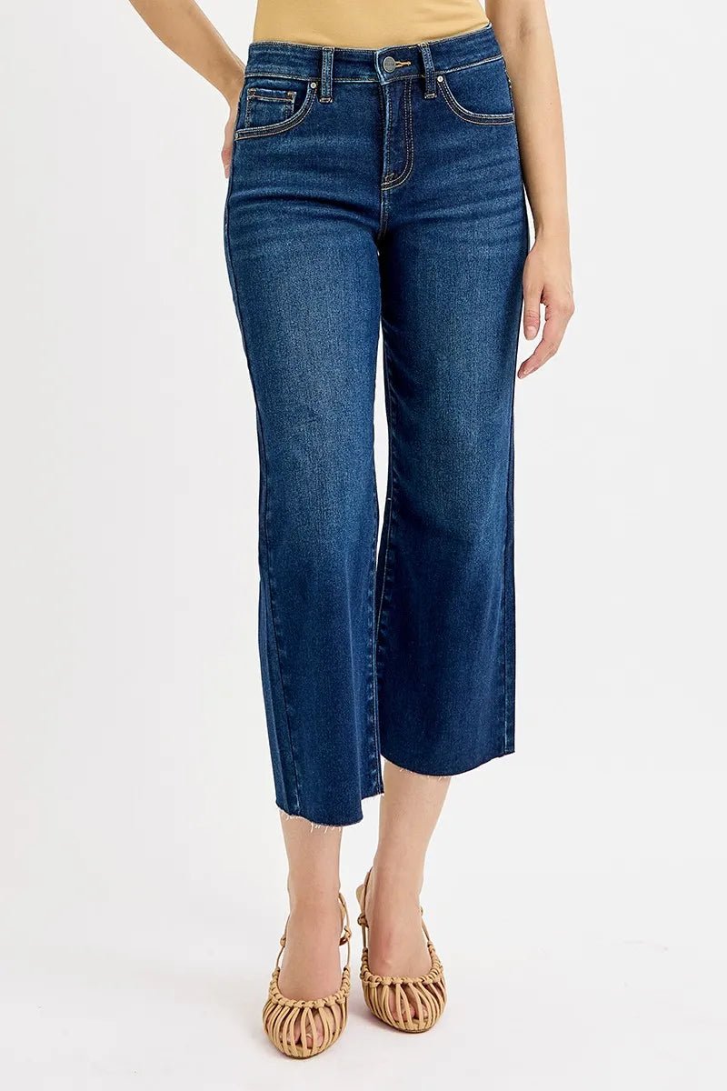 RISEN Full Size Tummy Control High Rise Crop Wide Jeans Plus Size - AMVIM