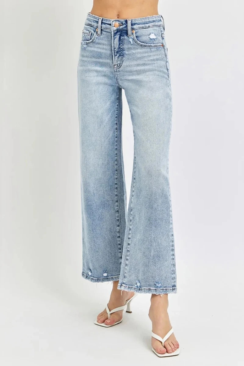 RISEN Full Size Tummy Control High Rise Crop Wide Leg Jeans - AMVIM