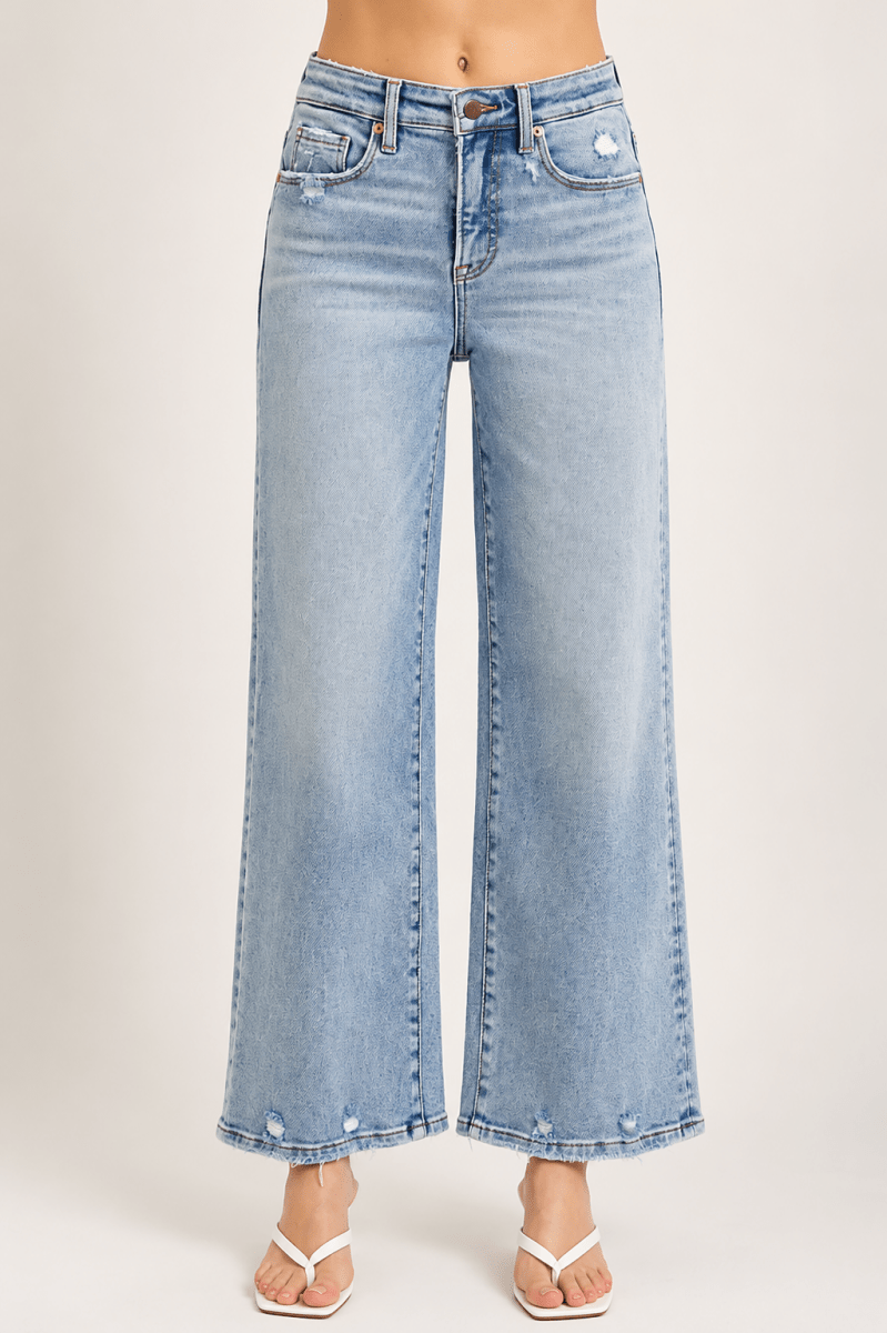 RISEN Full Size Tummy Control High Rise Crop Wide Leg Jeans - AMVIM
