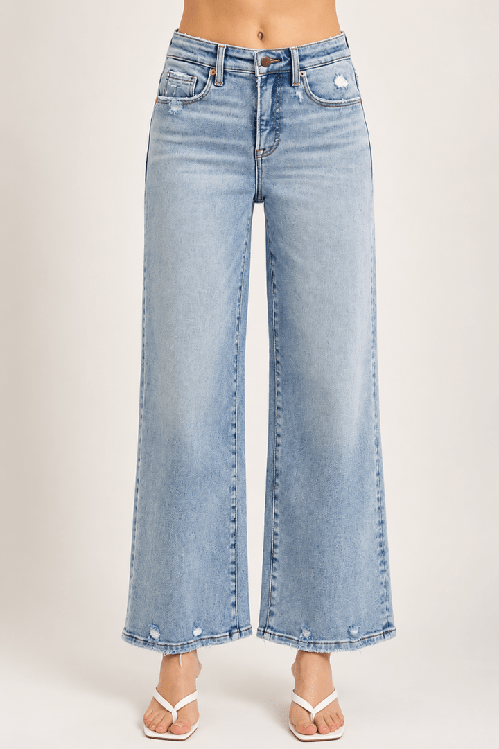 RISEN Full Size Tummy Control High Rise Crop Wide Leg Jeans - AMVIM