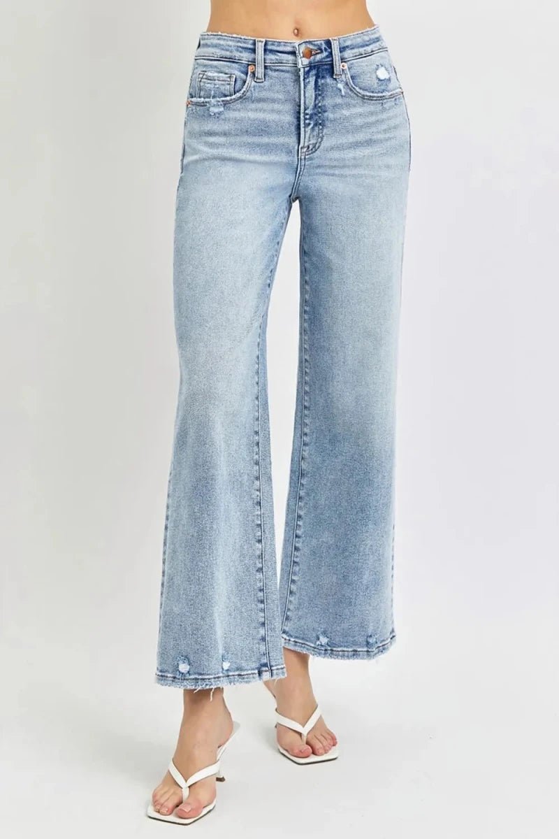 RISEN Full Size Tummy Control High Rise Crop Wide Leg Jeans - AMVIM