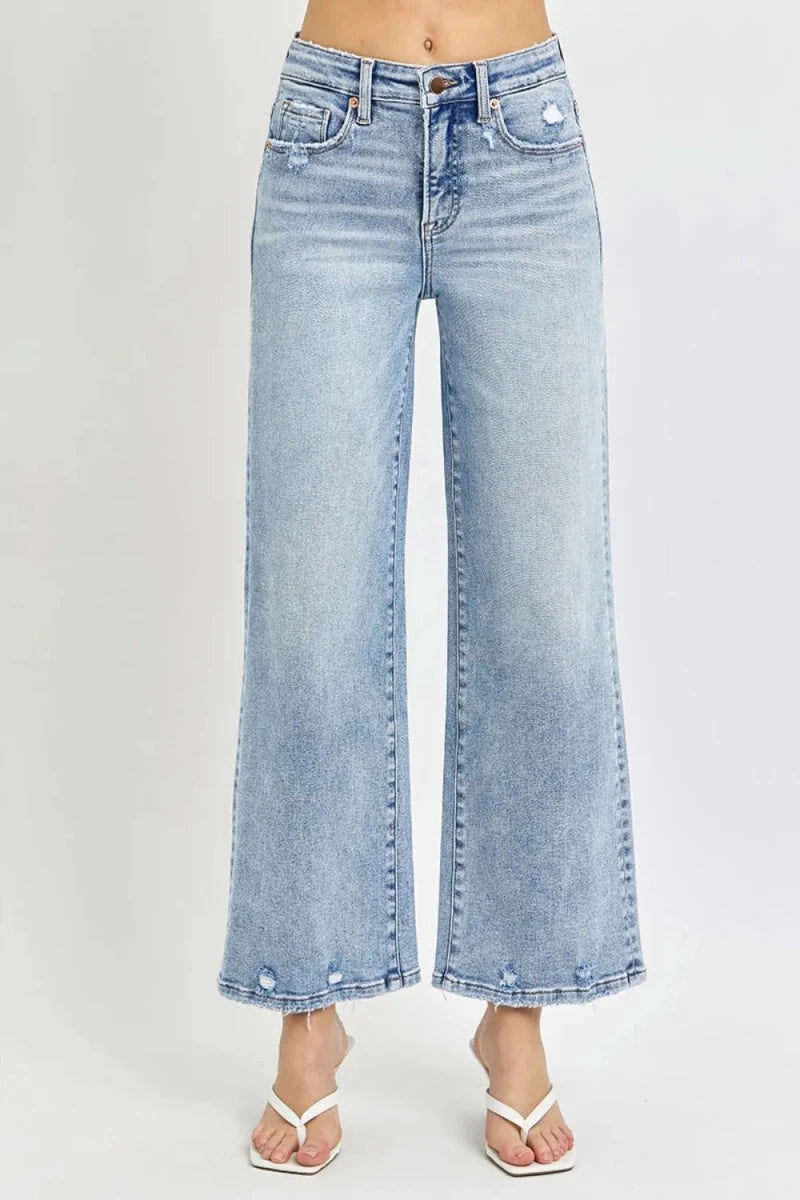 RISEN Full Size Tummy Control High Rise Crop Wide Leg Jeans - AMVIM