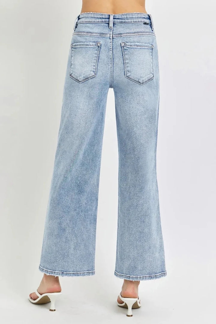 RISEN Full Size Tummy Control High Rise Crop Wide Leg Jeans - AMVIM