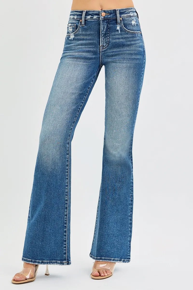 RISEN Full Size Tummy Control High Rise Flare Jeans Plus Size - AMVIM