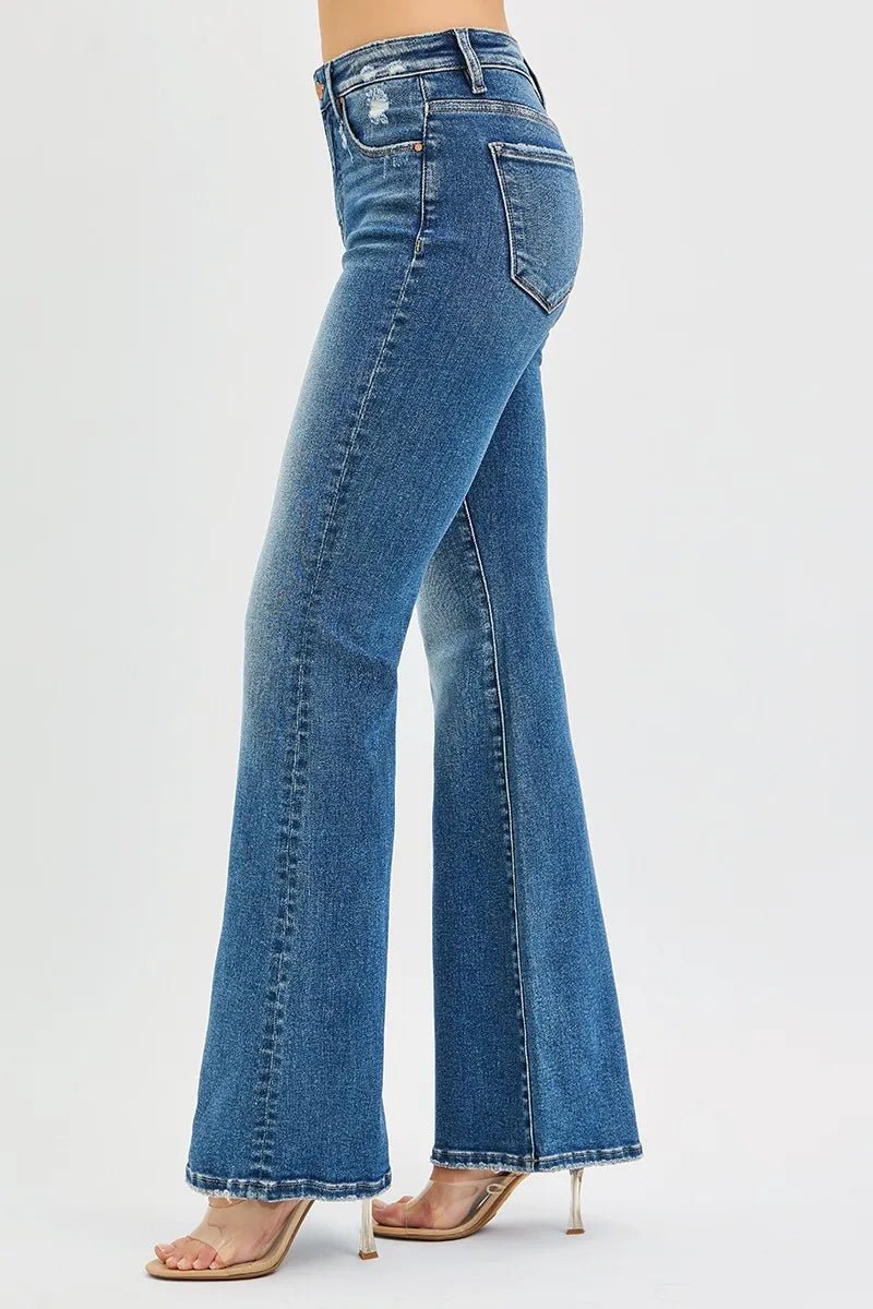 RISEN Full Size Tummy Control High Rise Flare Jeans Plus Size - AMVIM