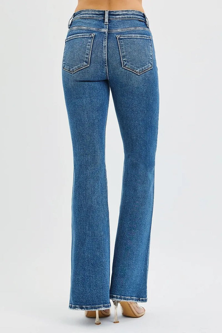 RISEN Full Size Tummy Control High Rise Flare Jeans Plus Size - AMVIM