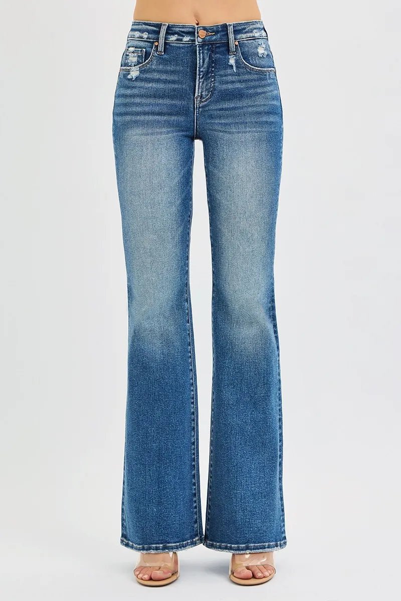 RISEN Full Size Tummy Control High Rise Flare Jeans Plus Size - AMVIM