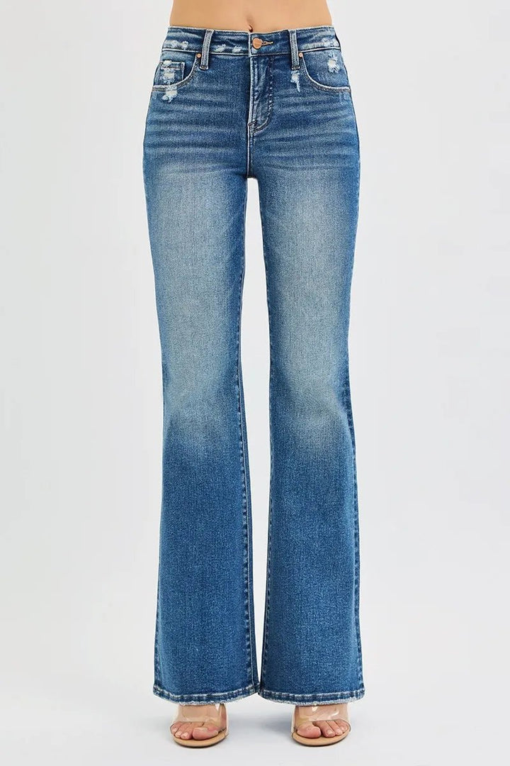 RISEN Full Size Tummy Control High Rise Flare Jeans Plus Size - AMVIM
