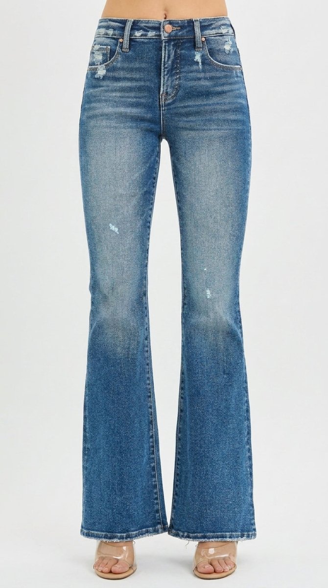 RISEN Full Size Tummy Control High Rise Flare Jeans Plus Size - AMVIM