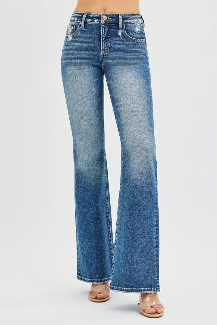 RISEN Full Size Tummy Control High Rise Flare Jeans Plus Size - AMVIM
