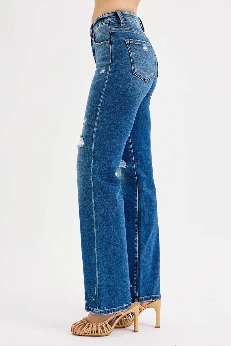 RISEN Full Size Tummy Control High Rise Straight Distressed Jeans Plus Size - AMVIM