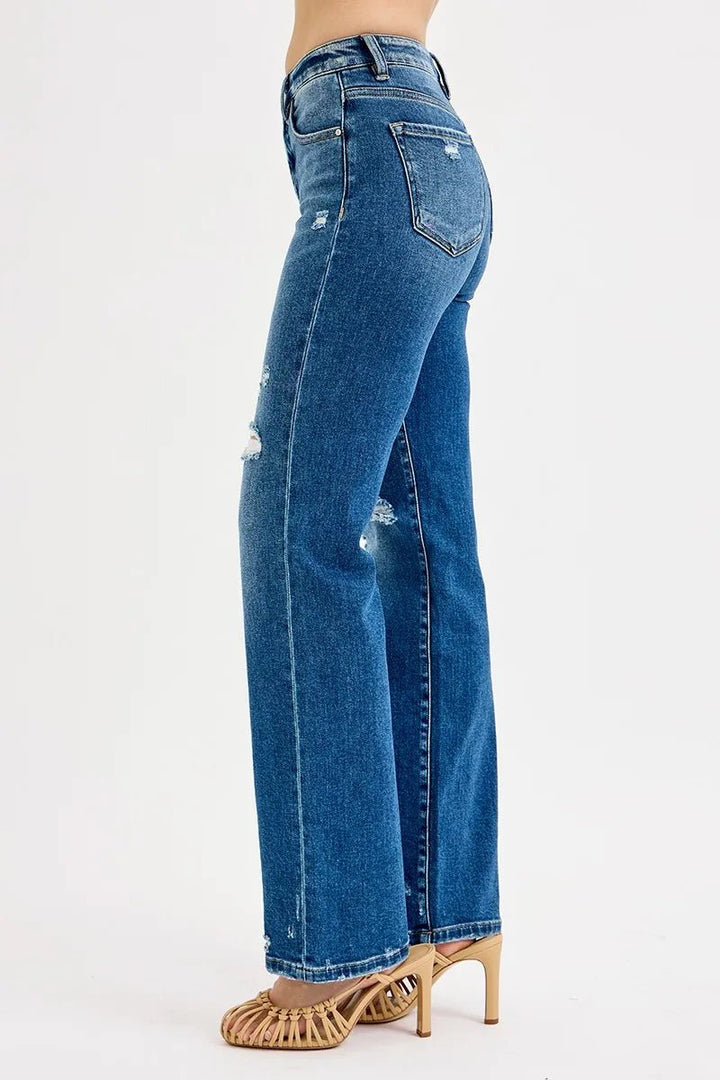RISEN Full Size Tummy Control High Rise Straight Distressed Jeans Plus Size - AMVIM