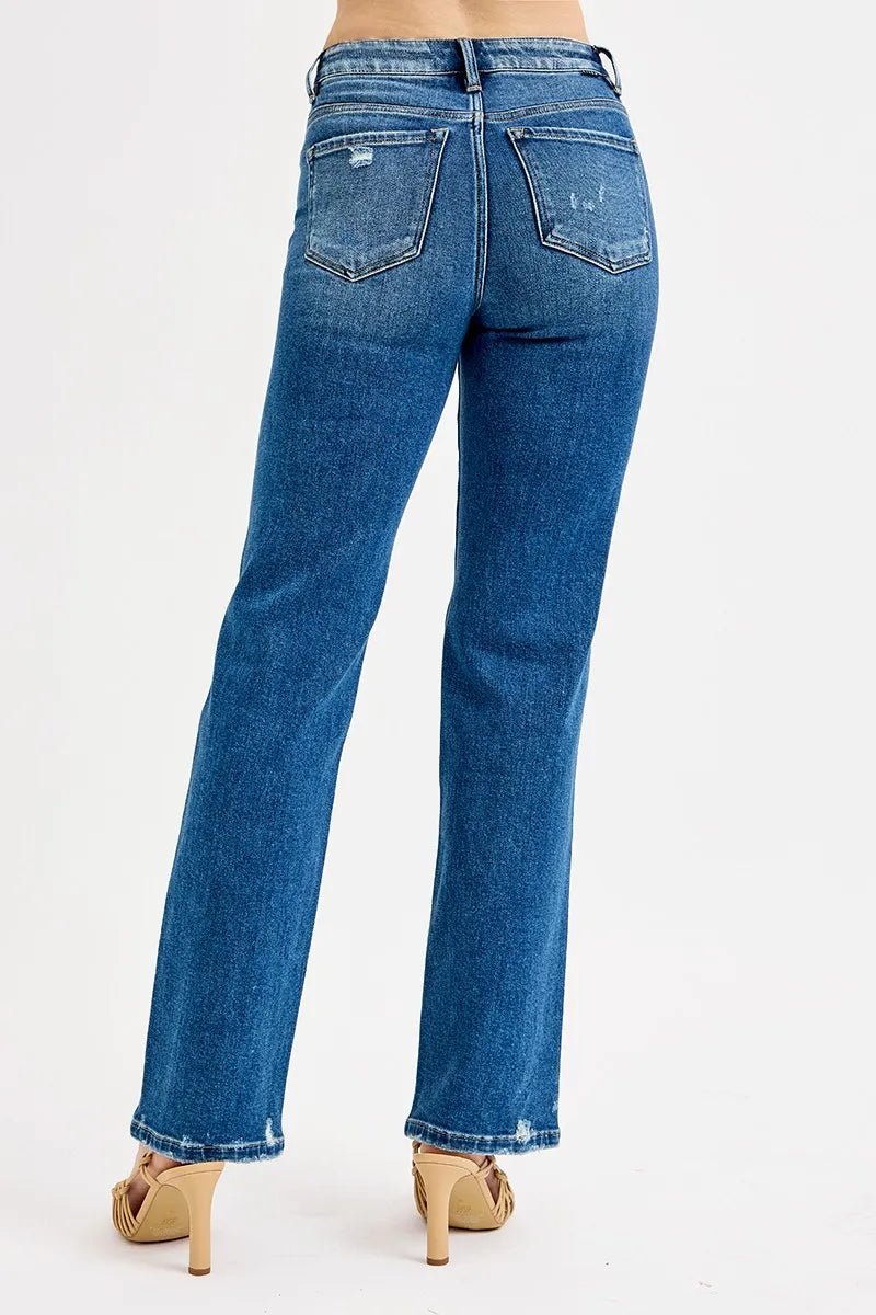 RISEN Full Size Tummy Control High Rise Straight Distressed Jeans Plus Size - AMVIM