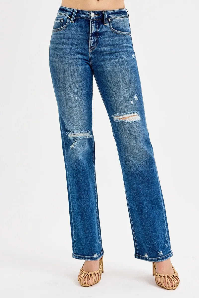 RISEN Full Size Tummy Control High Rise Straight Distressed Jeans Plus Size - AMVIM