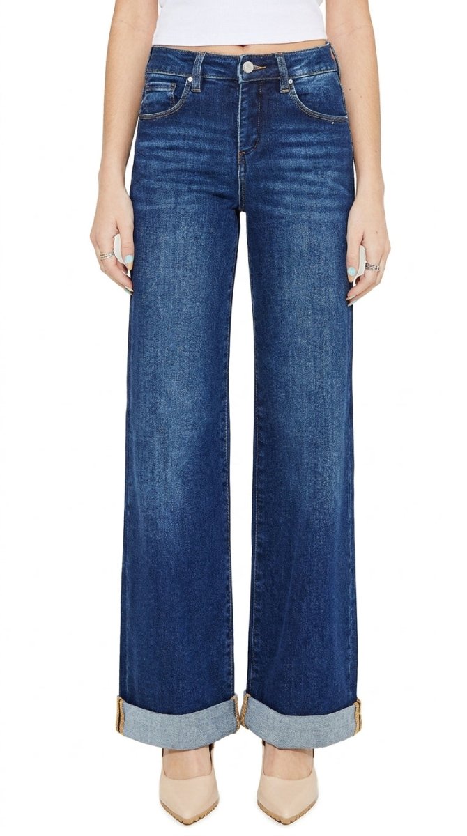 RISEN Full Size Tummy Control High Rise Wide Leg Cuffed Jeans Plus Size - AMVIM