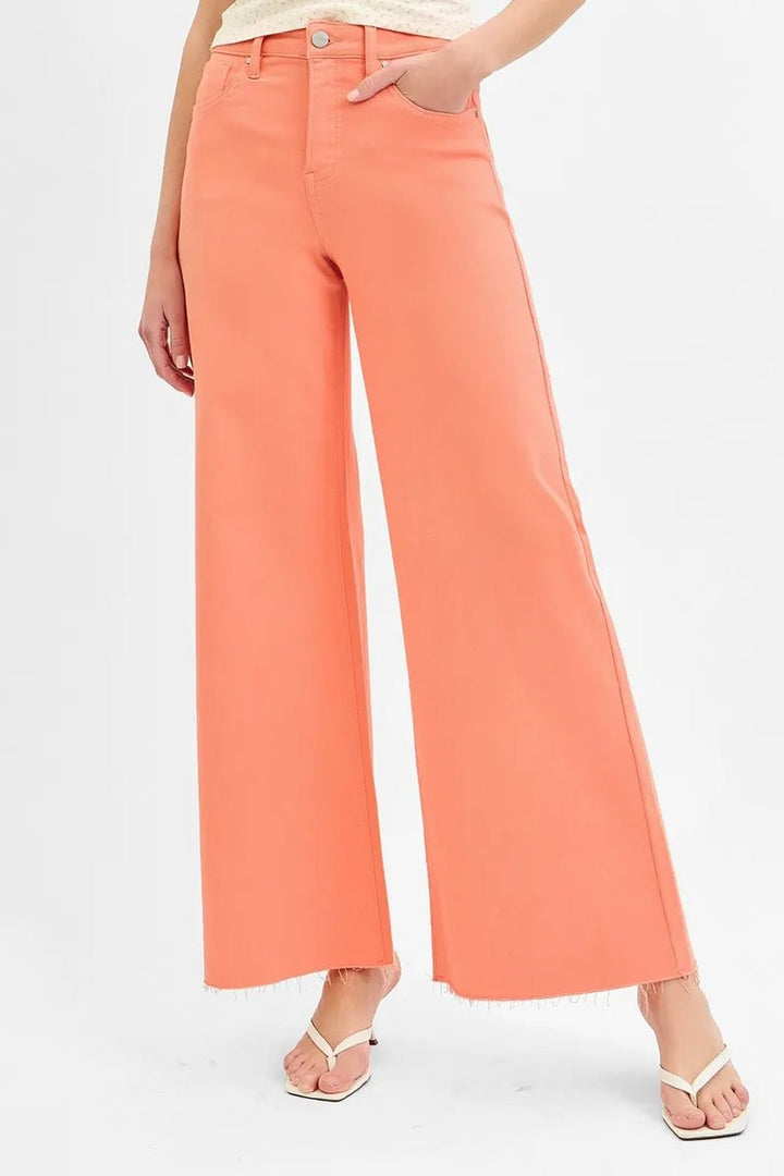 RISEN Full Size Tummy Control High Rise Wide Leg Palazzo Jeans Plus Size - AMVIM