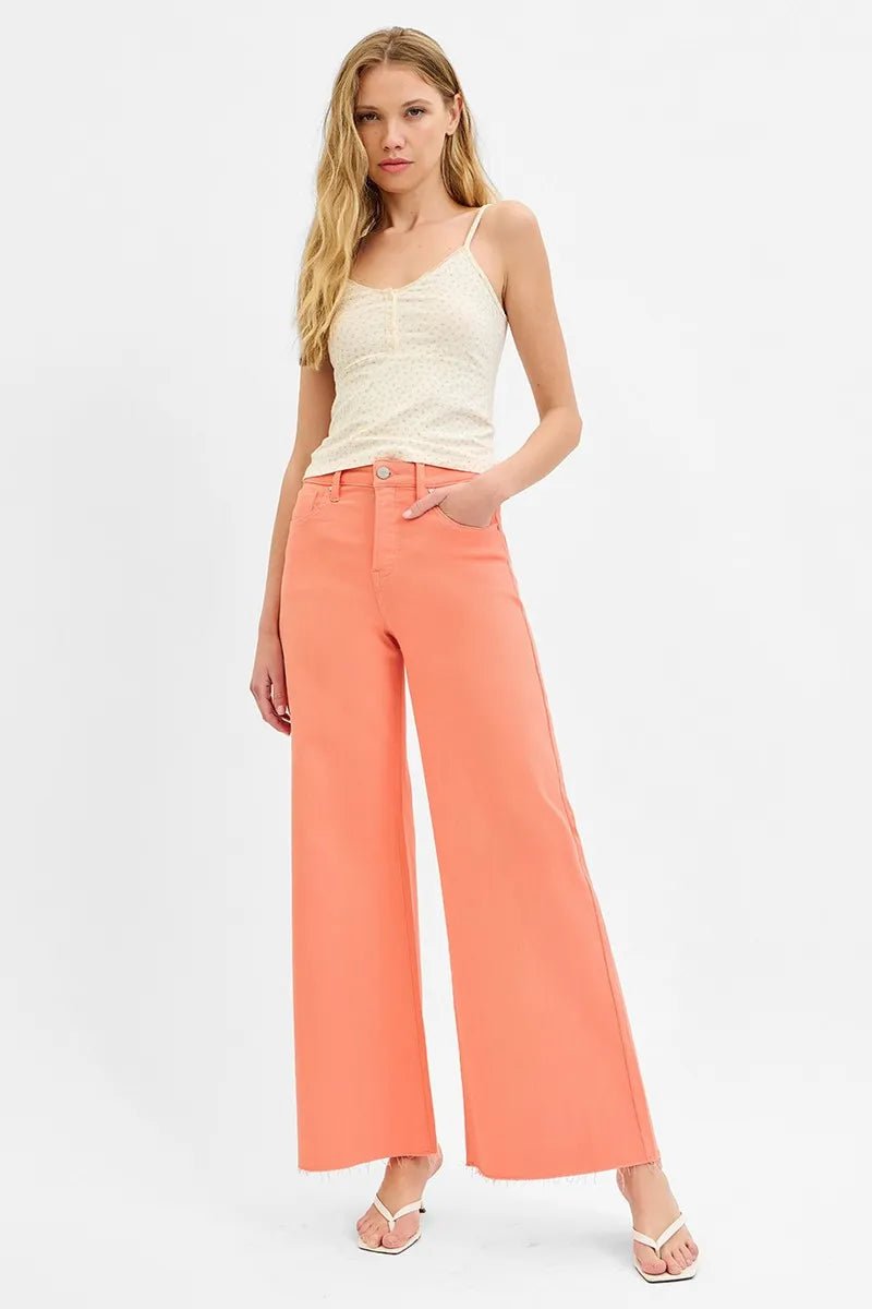 RISEN Full Size Tummy Control High Rise Wide Leg Palazzo Jeans Plus Size - AMVIM