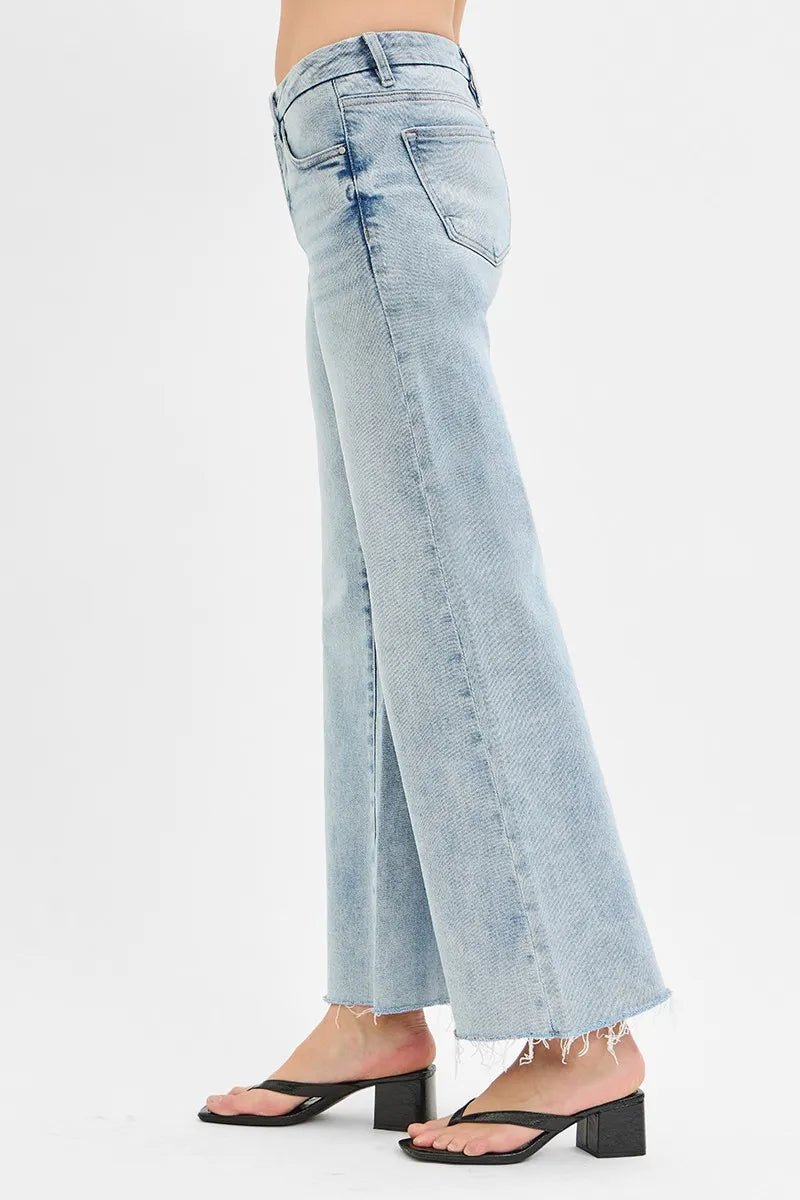RISEN Full Size Tummy Control Low Rise Wide Leg Raw Cut Hem Jeans Plus Size - AMVIM