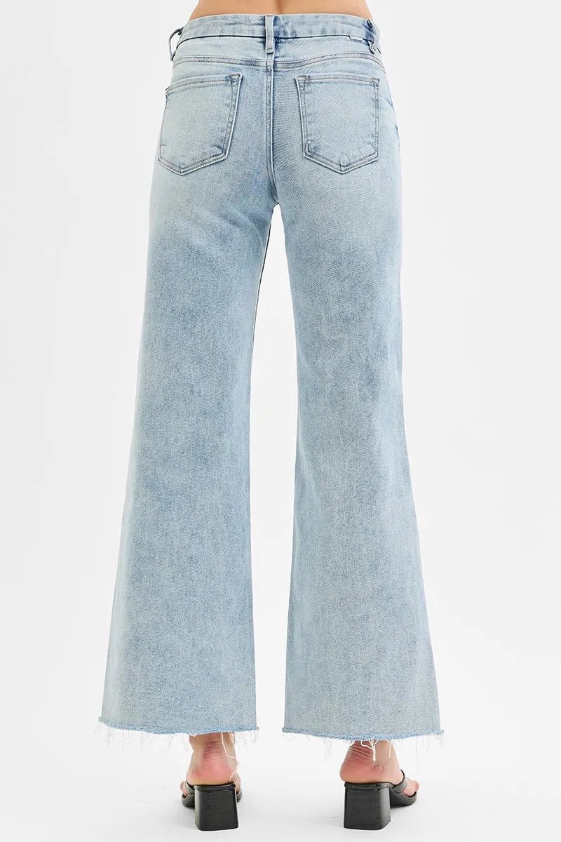 RISEN Full Size Tummy Control Low Rise Wide Leg Raw Cut Hem Jeans Plus Size - AMVIM