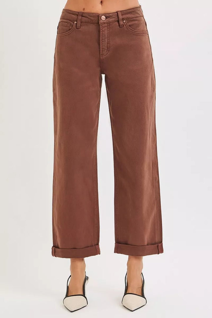 RISEN Full Size Tummy Control Mid Rise Ankle Barrel Baggy Plus Size - AMVIM