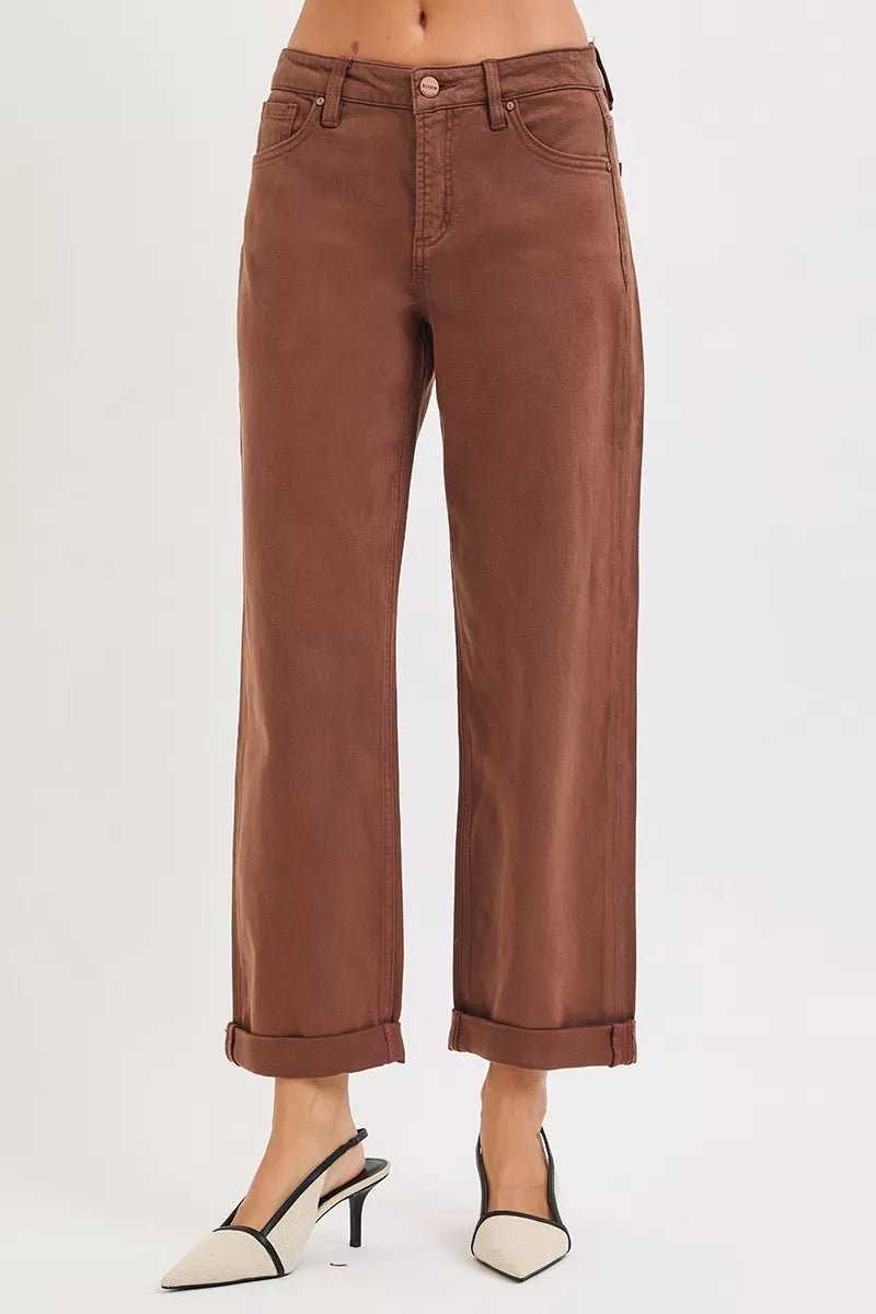 RISEN Full Size Tummy Control Mid Rise Ankle Barrel Baggy Plus Size - AMVIM