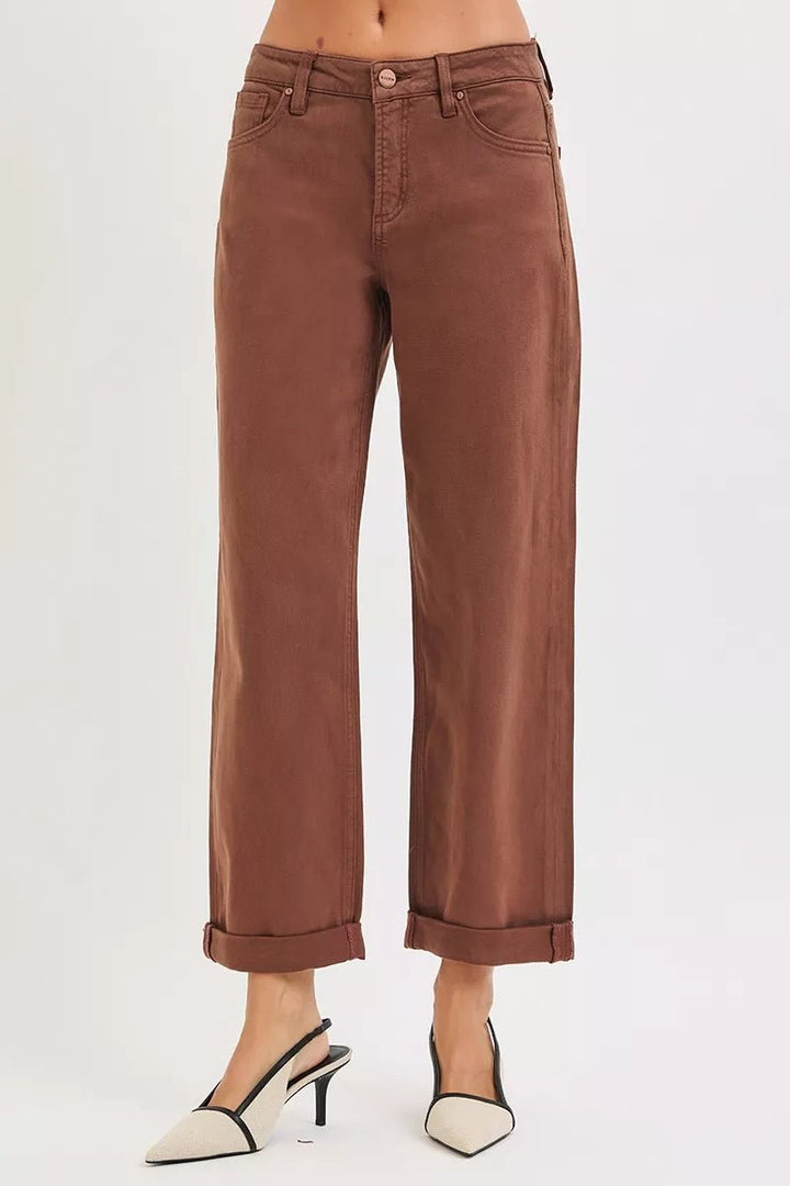 RISEN Full Size Tummy Control Mid Rise Ankle Barrel Baggy Plus Size - AMVIM