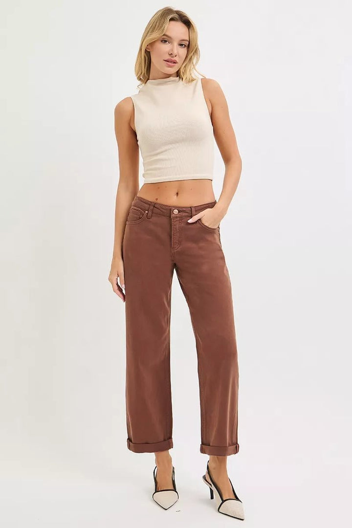 RISEN Full Size Tummy Control Mid Rise Ankle Barrel Baggy Plus Size - AMVIM