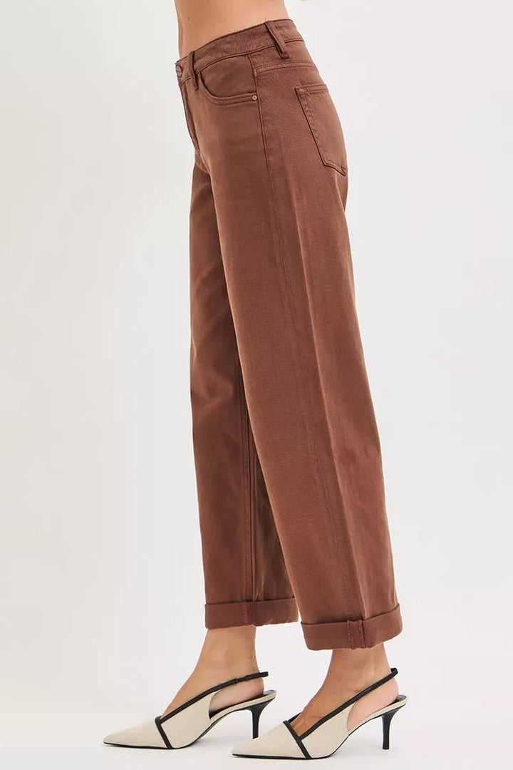 RISEN Full Size Tummy Control Mid Rise Ankle Barrel Baggy Plus Size - AMVIM