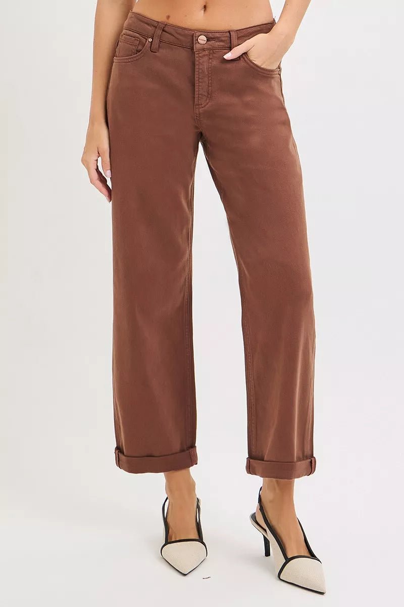 RISEN Full Size Tummy Control Mid Rise Ankle Barrel Baggy Plus Size - AMVIM
