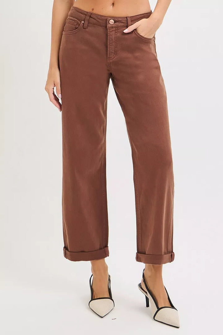 RISEN Full Size Tummy Control Mid Rise Ankle Barrel Baggy Plus Size - AMVIM