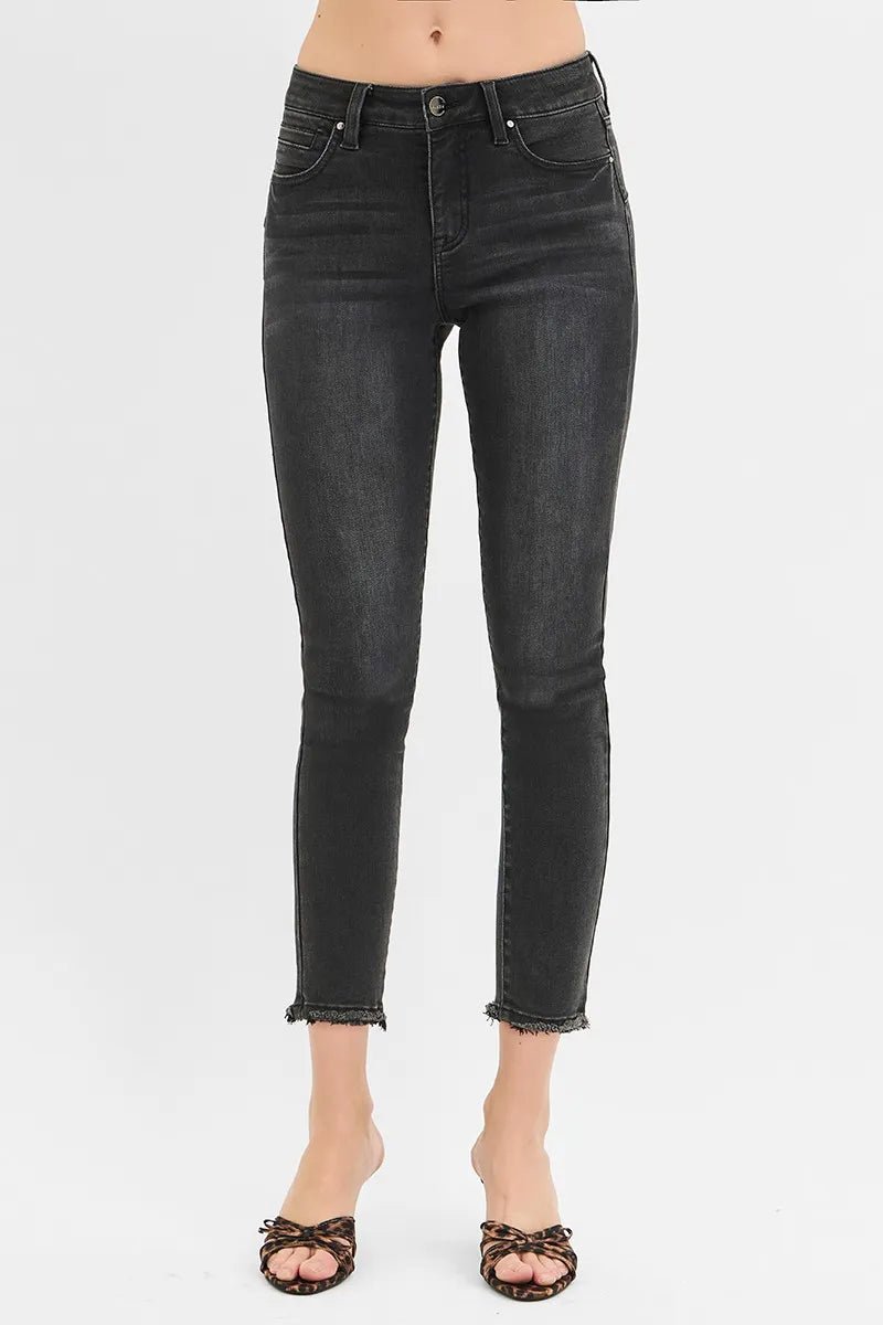 RISEN Full Size Tummy Control Mid Rise Crop Skinny Jeans Plus Size - AMVIM