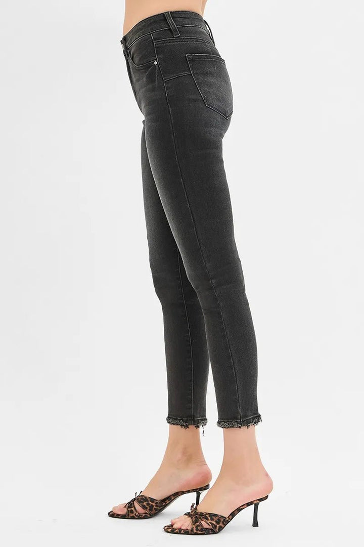 RISEN Full Size Tummy Control Mid Rise Crop Skinny Jeans Plus Size - AMVIM