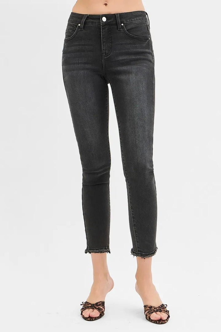 RISEN Full Size Tummy Control Mid Rise Crop Skinny Jeans Plus Size - AMVIM