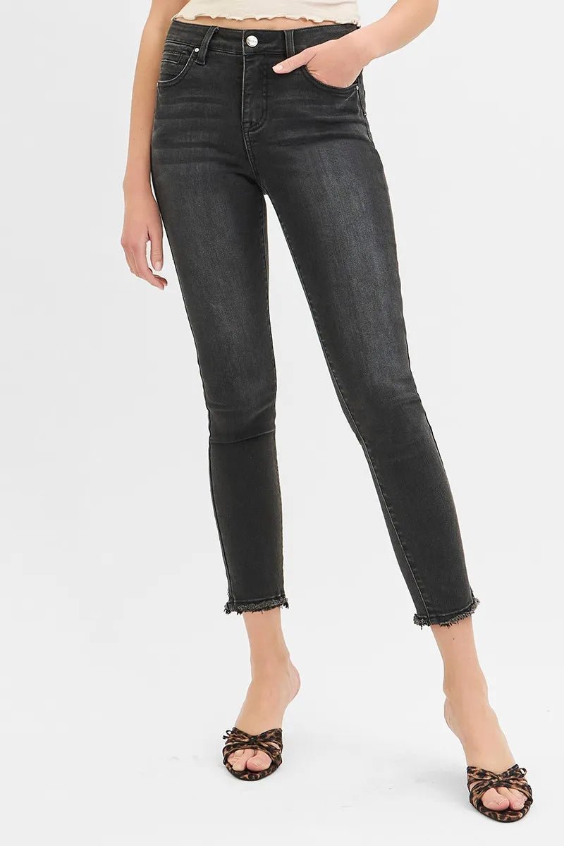 RISEN Full Size Tummy Control Mid Rise Crop Skinny Jeans Plus Size - AMVIM
