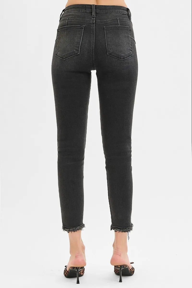 RISEN Full Size Tummy Control Mid Rise Crop Skinny Jeans Plus Size - AMVIM