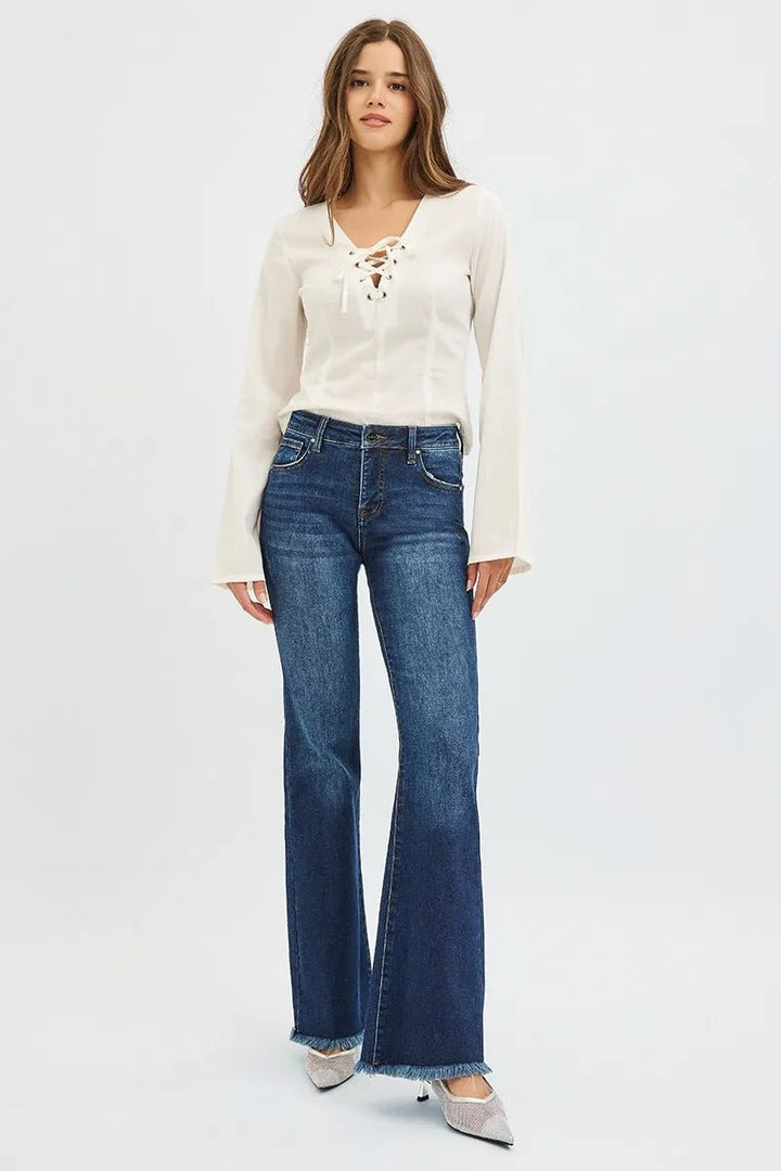 RISEN Full Size Tummy Control Mid Rise Flare Jeans Plus Size - AMVIM