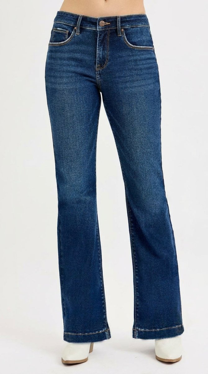RISEN Full SIze Tummy Control Mid Rise Flare Jeans Plus SIze - AMVIM