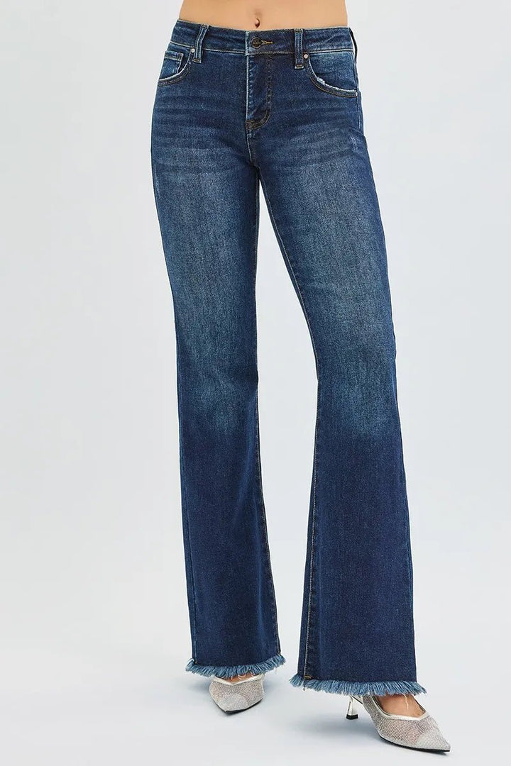 RISEN Full Size Tummy Control Mid Rise Flare Jeans Plus Size - AMVIM