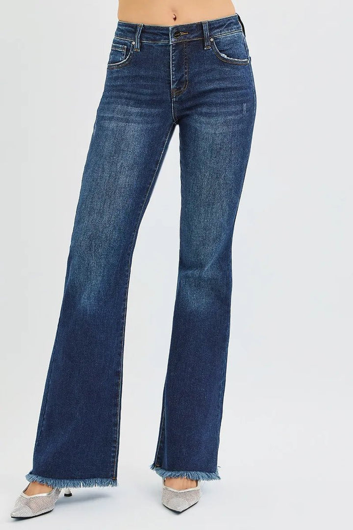 RISEN Full Size Tummy Control Mid Rise Flare Jeans Plus Size - AMVIM