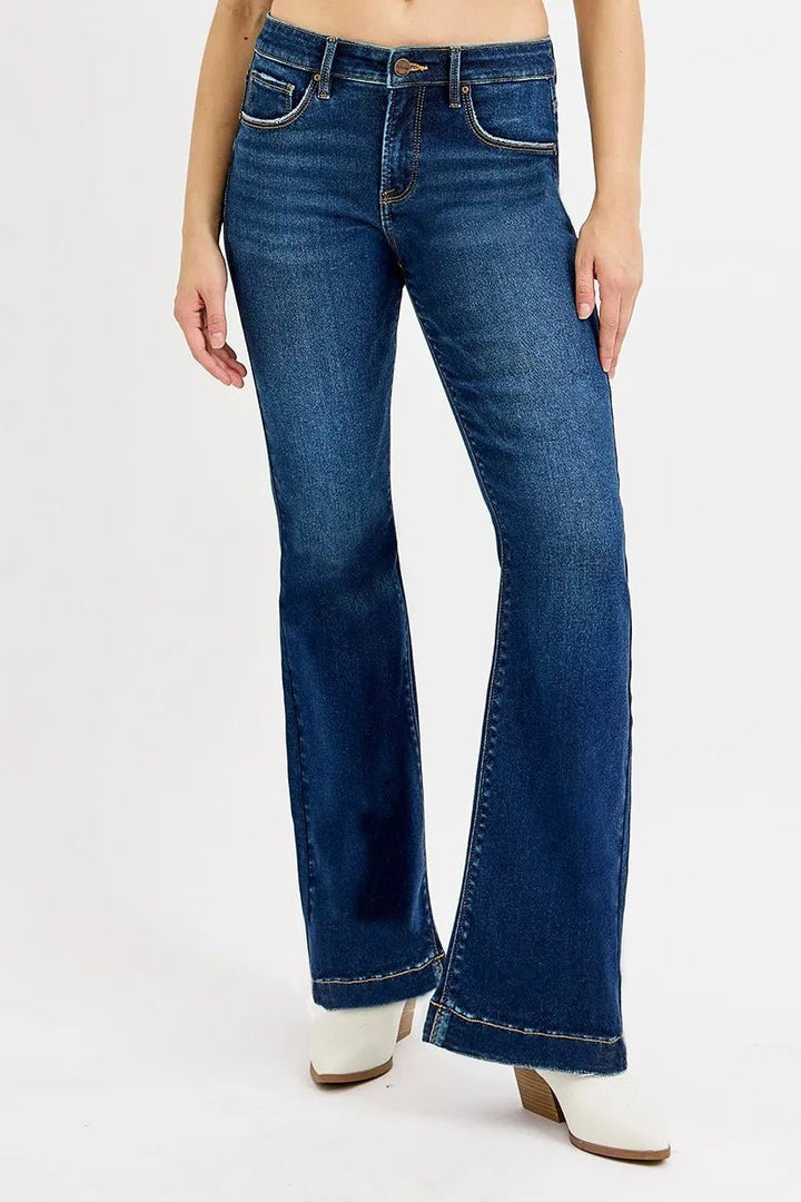 RISEN Full SIze Tummy Control Mid Rise Flare Jeans Plus SIze - AMVIM