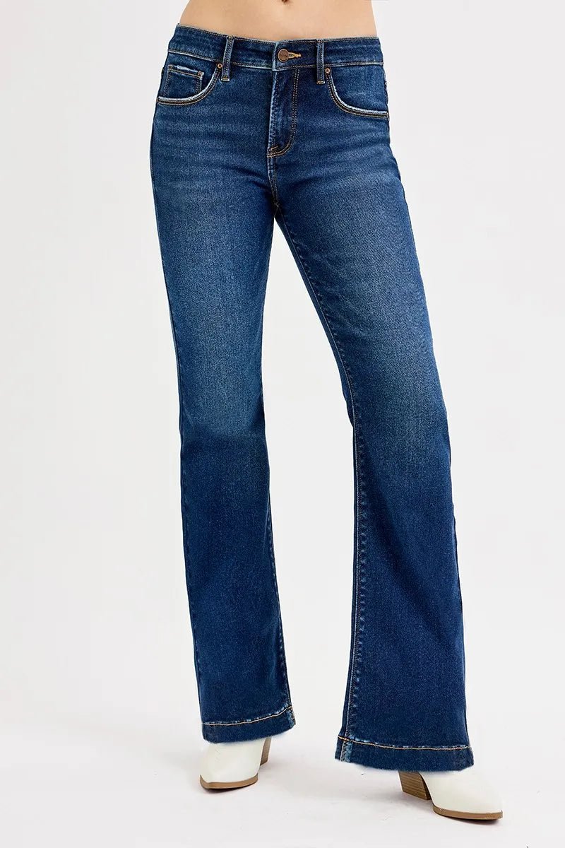 RISEN Full SIze Tummy Control Mid Rise Flare Jeans Plus SIze - AMVIM